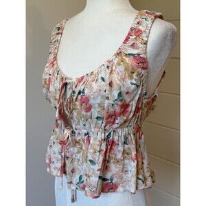 NWT FOREVER 21 Floral Top L Peplum Ruched Boho Feminine Romantic Pastel Y2K
